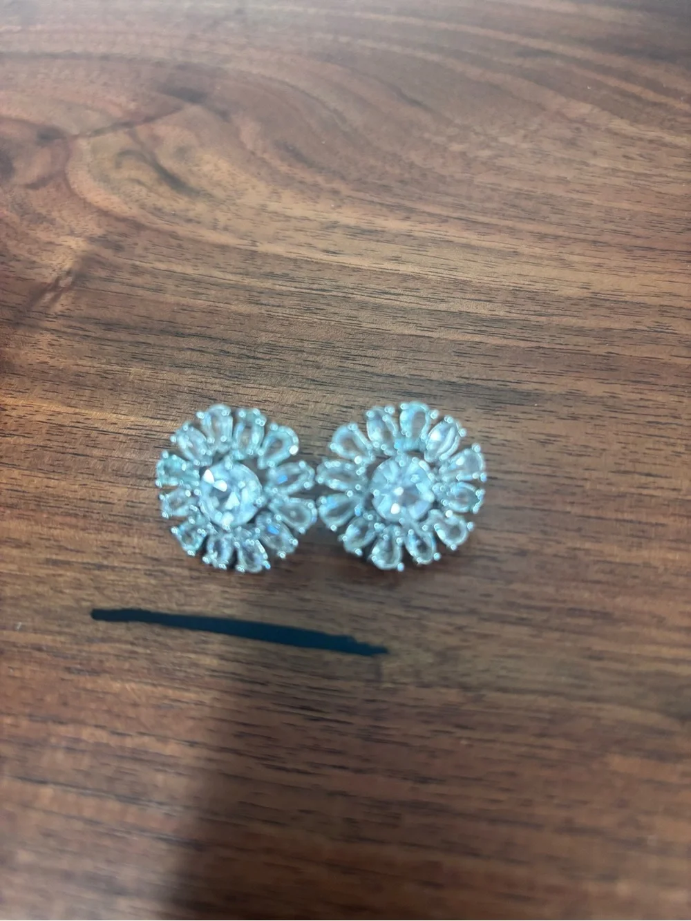 Crystal Flower Stud Earrings - Silver Tone